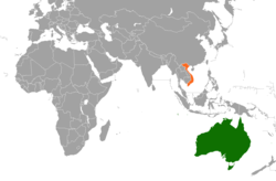 Map indicating locations of Australia and Vietnam