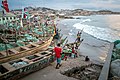 Packed canoes at the beach