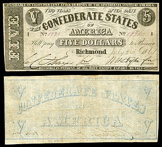 Five Confederate States dollar (T12), by Jules Manouvrier