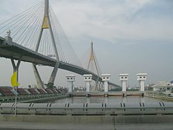 Bhumibol Bridge (Mega Bridge) crossing the Chao Phraya River