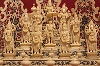 Hindu god Vishnu's ten major avatars (Balarama-Krishna version) Dasavatara shrine, 18th century ivory (National Museum, New Delhi). From top descending: Matsya; Kurma; Varaha; Narasimha; Vamana; Parashurama; Rama; Balarama ; Krishna and Kalki.