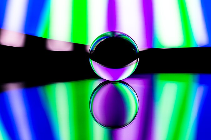 图为球型透镜和荧光棒的实验。