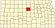 Map of Kansas highlighting Lincoln County