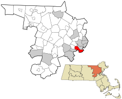 剑桥在马萨诸塞州州和米德尔塞克斯郡的位置