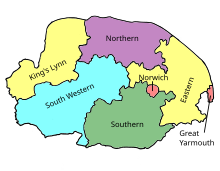 Map of parliamentary constituencies in Norfolk 1918–1950