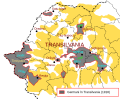 Germans in Transylvania in 1918 (the Saxons are marked with green-coloured text whereas the Swabians with cyan-coloured text)