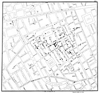 Original map by John Snow showing the clusters of cholera cases in the London epidemic of 1854