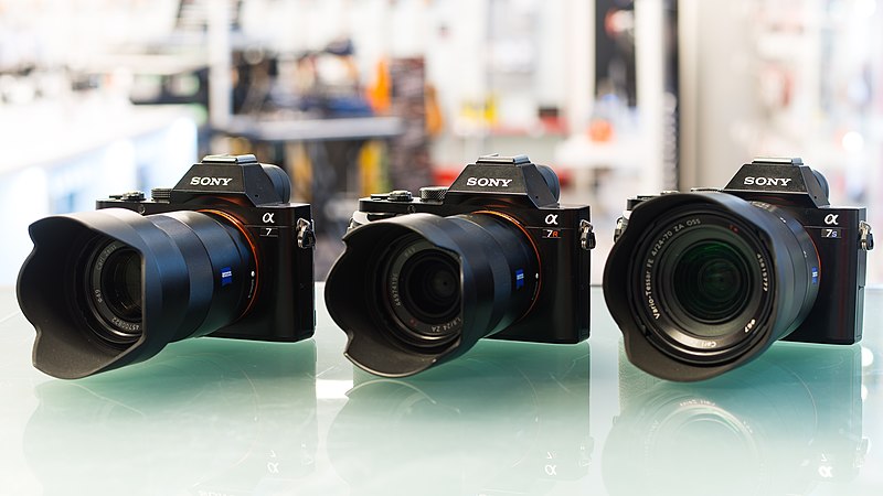 All three cameras of the first A7 generation: A7, A7R, A7S side by side