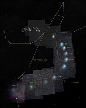 这张合成照片显示了这颗彗星从2007年10月25日到2008年3月9日在英仙座的大小和运动。