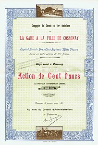 Share of Compagnie du Chemin de fer funiculaire de la Gare à la Ville de Cossonay, issued 1. March 1897