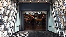 The main entrance to Minneapolis City Center via a skyway.