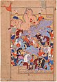 Giv battling Tur. Miniature by Siyavush Beg from the Shahnameh of Shah Ismail II. Qazvin, 1576-77.