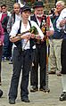 Instrument labeled Jingling Johnny (jingles made from beer caps), and Northumbrian bagpipes at Haworth, England