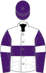 White, purple hoop and sleeves, white armlets, purple cap