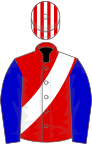 Red, White sash, striped cap, Blue sleeves