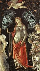 Detail of the Venus figure, representing marriage, in Primavera by Sandro Botticelli, circa 1482