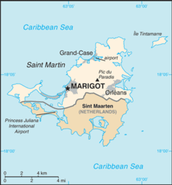 Saint Martin is located on the northern half of the island of Saint Martin.