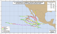 Paths of storms in the 1995 Pacific hurricane season