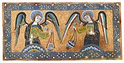 Late 12th century Limoges enamel plaque of angels with censers from Keir Collection, now in the Metropolitan Museum of Art