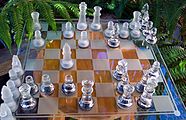 A decorative chessboard made of glass