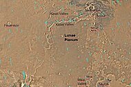 Map of Lunae Palus quadrangle with labels. The Kasei Valles can be seen at the top of the image.