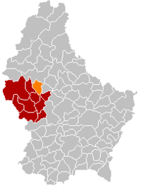 格罗斯布斯在卢森堡地图上的位置，格罗斯布斯为橙色，雷当日县为深红色