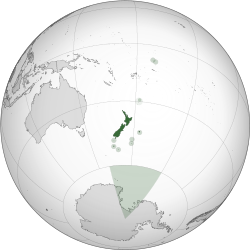 深绿色为新西兰和海外领土 浅绿色为宣称但不被承认的南极领地