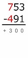 The smaller number is subtracted from the greater: 700 − 400 = 300 Because the minuend is greater than the subtrahend, this difference has a plus sign.