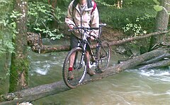 Simple log bridge over the Alzou in France