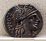 Obverse of a coin of the Minucia gens, depicting the head of Pallas.