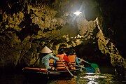 Tourist boat inside a cave.