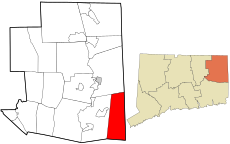 Sterling's location within Windham County and Connecticut