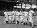 Image 21 1937 Major League Baseball All-Star Game Photo: Harris & Ewing; Restoration: Staxringold Seven players from the 1937 Major League Baseball All-Star Game. The players shown here represented the American League team and every one is a member of the Hall of Fame. Left to right: Lou Gehrig, Joe Cronin, Bill Dickey, Joe DiMaggio, Charlie Gehringer, Jimmie Foxx, and Hank Greenberg. More selected pictures