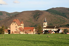 The chateau and church in Walbach