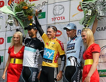 Winner Simon Gerrans (Sky), runner-up Daniele Bennati (Leopard-Trek) and no. 3 Michael Mørkøv (Saxo Bank-Sunguard)
