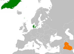 Map indicating locations of Denmark and Iraq