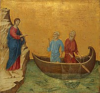 杜乔·迪·博尼塞尼亚的《彼得和安德烈的召唤（意大利语：Vocazione di Pietro e Andrea）》，43.5 × 46cm，约作于1308－1311年，来自山缪·亨利·卡瑞斯的收藏。[4]