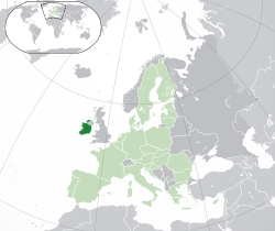 爱尔兰的位置（深绿色） – 欧洲（绿色及深灰色） – 欧洲联盟（绿色）  —  [图例放大]