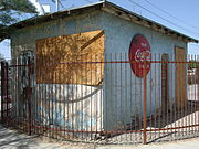 Back side of Morcomb's Service Station before restoration.