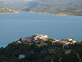 A general view of the village of Sainte-Croix-du-Verdon and the Lake of Sainte-Croix
