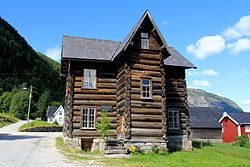 View of the Storståga in Ose, the timber building is used for various exhibitions.