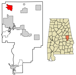 Location of Hackneyville in Tallapoosa County, Alabama.