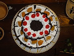 Chocolate with assorted fruit birthday cake