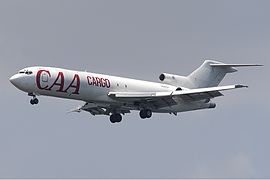 A Compagnie Africaine d'Aviation Boeing 727 freighter aircraft departing Goma International Airport (2006)