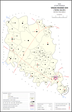 Map showing Ghatampur (#337) in Dih CD block