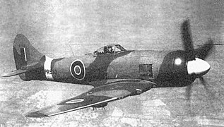 Tempest Mk. II – Early F.B. Mk. II production model PR533. Note the underwing bomb racks.