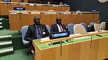 Hon. Stephen Dhieu Dau (left) and Hon. Hussein Maar (then Minister of Humanitarian Affairs) at the 2016 UN General Assembly in New York City.