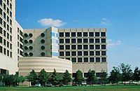 Original phases 1, 2 of research buildings in 1993. Designed by Edward Larrabee Barnes and John M.Y. Lee Architects