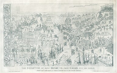 The Departure of King Henry VIII from Calais, on 25 July 1544, Subtitled 'The Meting of the Kinge by S'r Antony Brown Upon the Hill Betweene Callis and Morguison