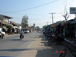 Downtown Kyaukse, the Main Road, and Clock Tower
